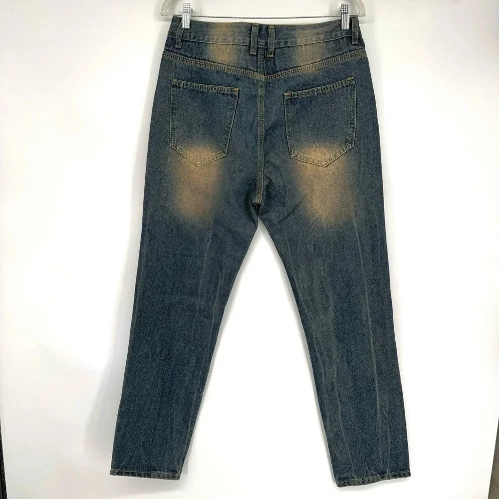 Cool Patchwork Streetwear Mens Jeans Size 32 - Picture 4 of 11
